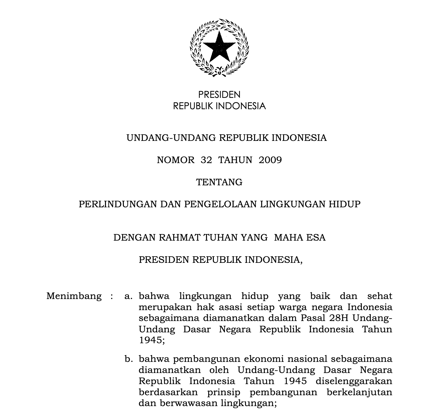 Undang Undang RI No. 32 tahun 2009